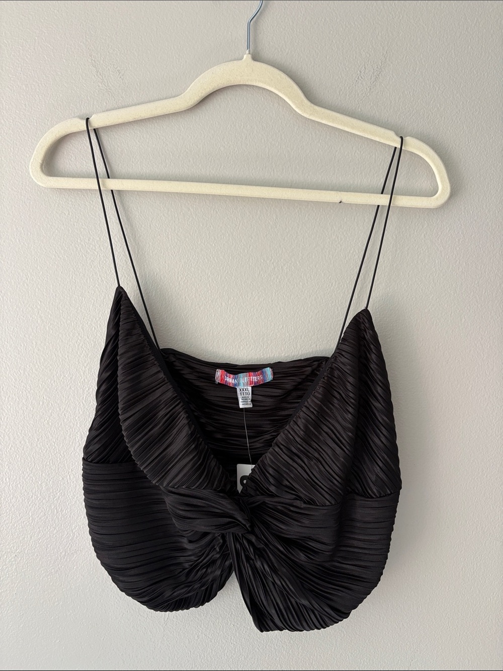 Urban Outfitters Black Pleated Twist-Front Satin Feel Crop Top XXXL